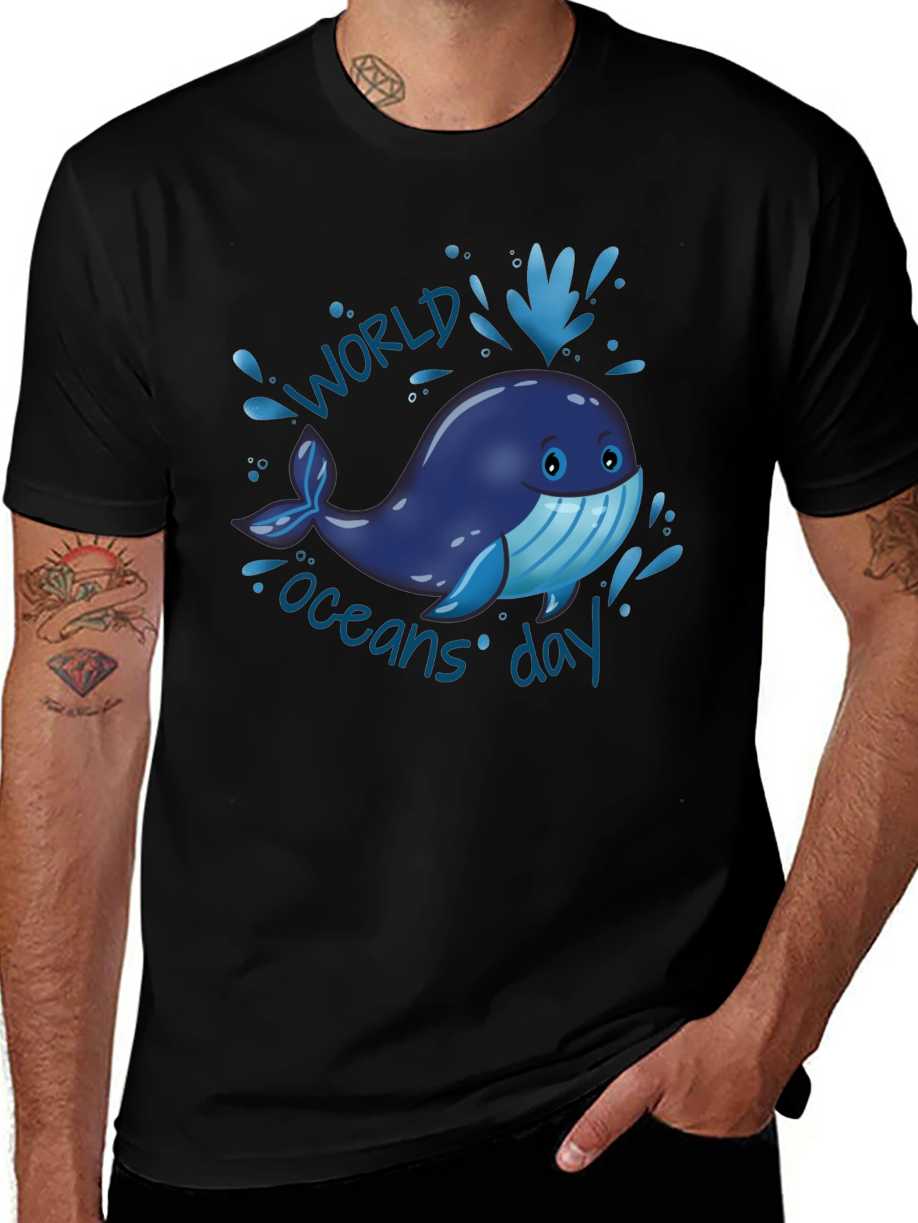 World Oceans Day Whale Graphic T-Shirt - Black
