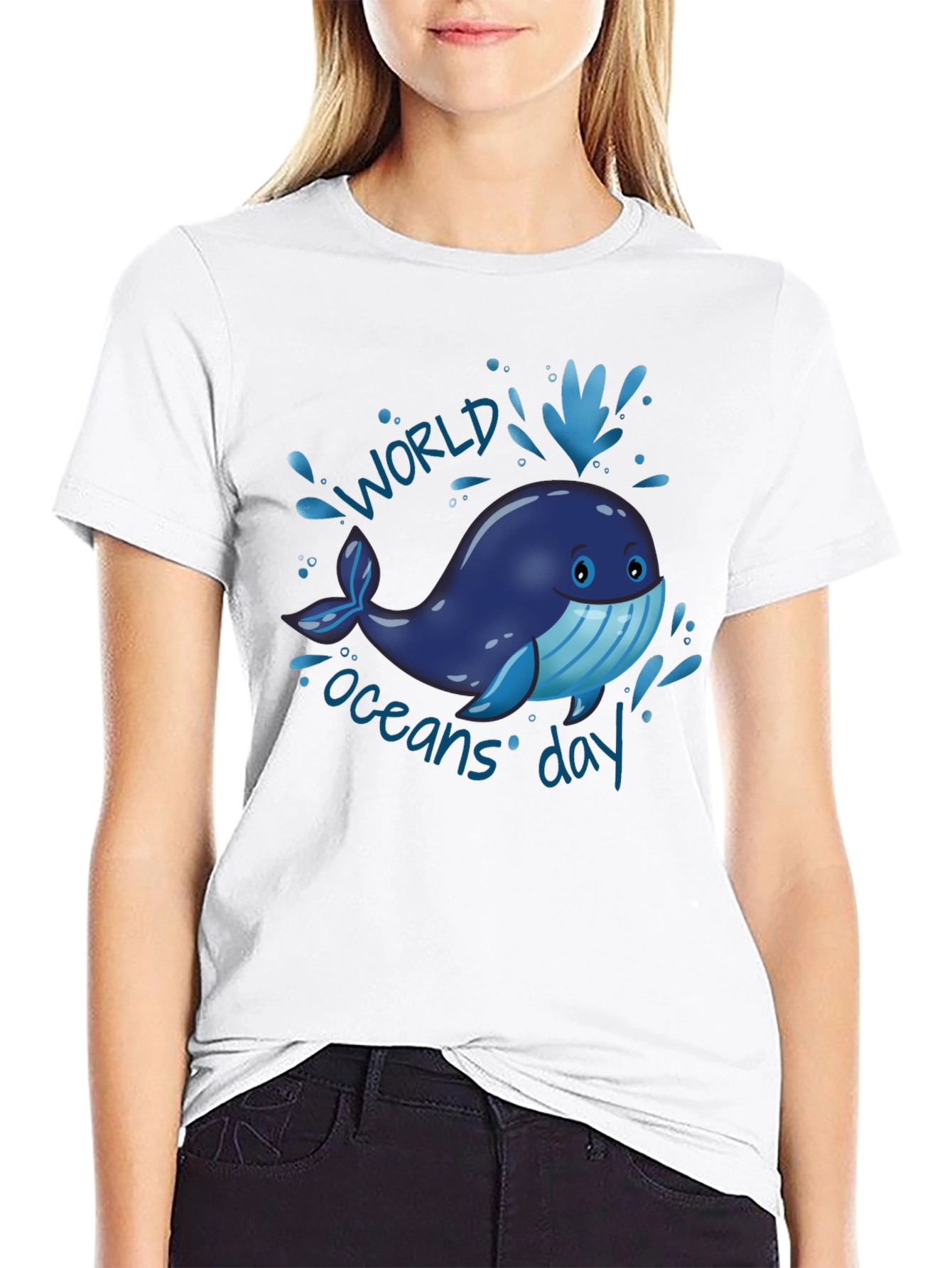 World Oceans Day Whale Graphic T-Shirt - Black