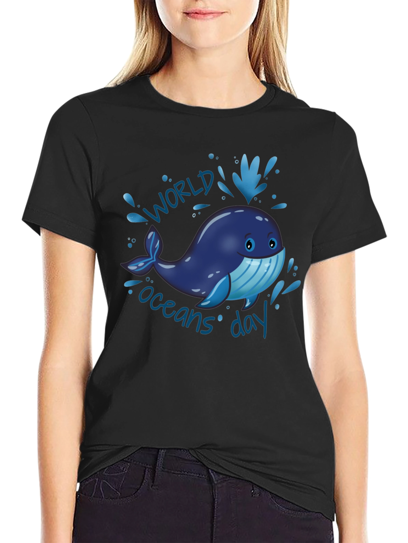 World Oceans Day Whale Graphic T-Shirt - Black