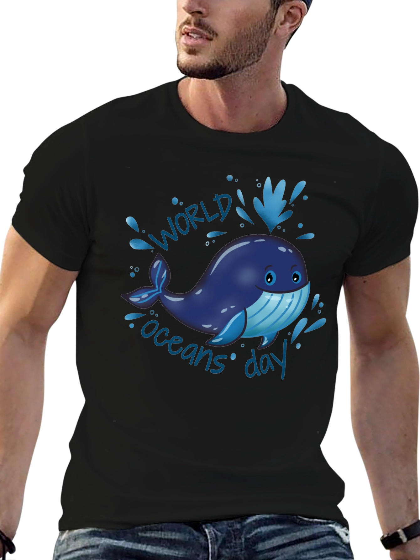 World Oceans Day Whale Graphic T-Shirt - Black