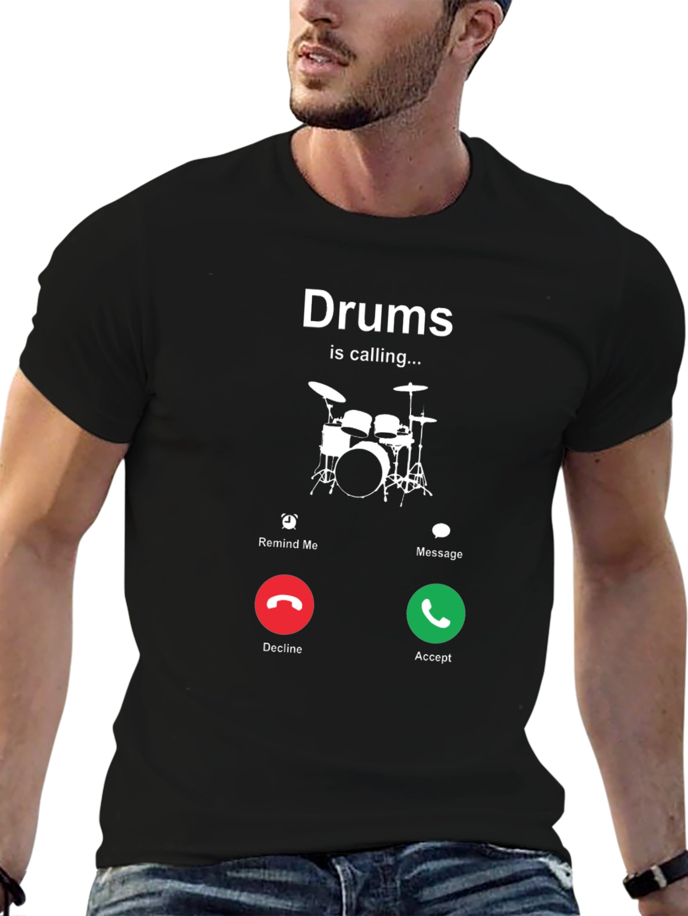 Drums Calling Black T-Shirt - Music Lover Tee