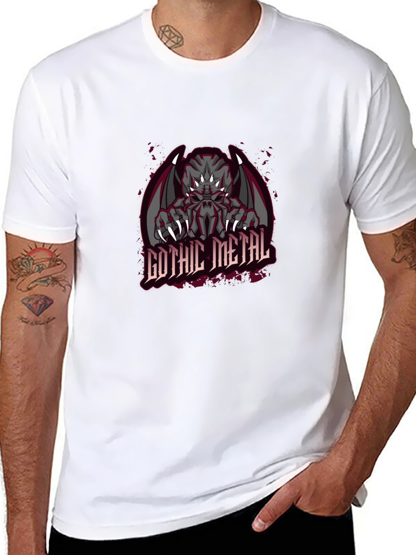 Gothic Metal Monster Graphic T-Shirt