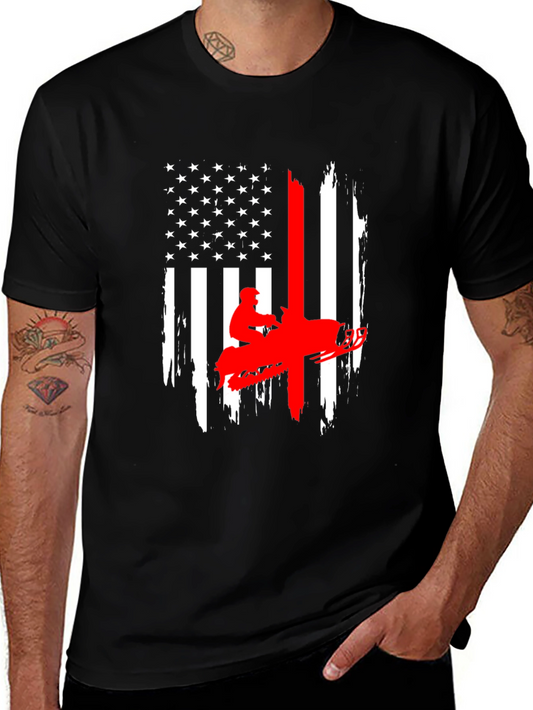 American Flag Snowmobile Graphic T-Shirt