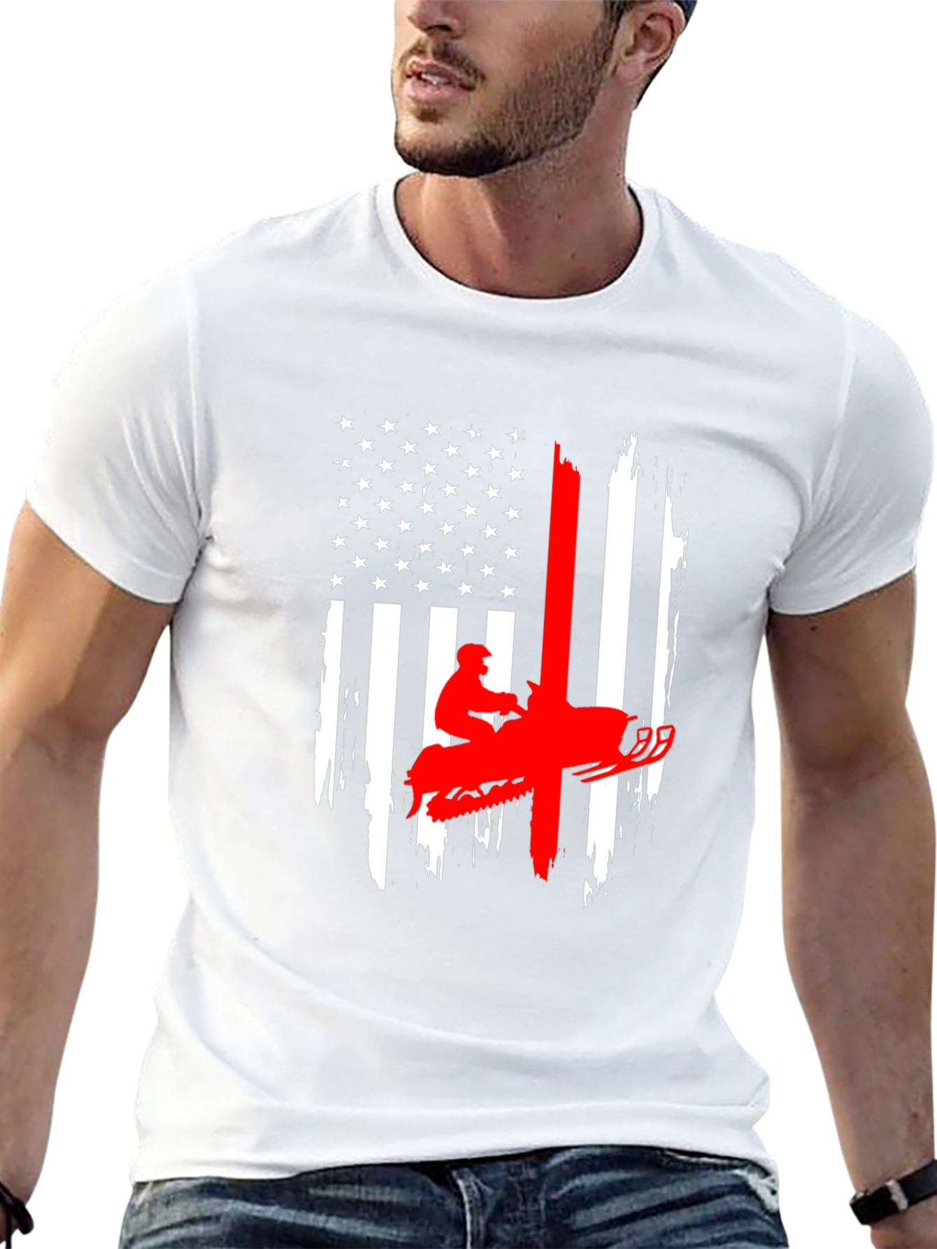 American Flag Snowmobile Graphic T-Shirt