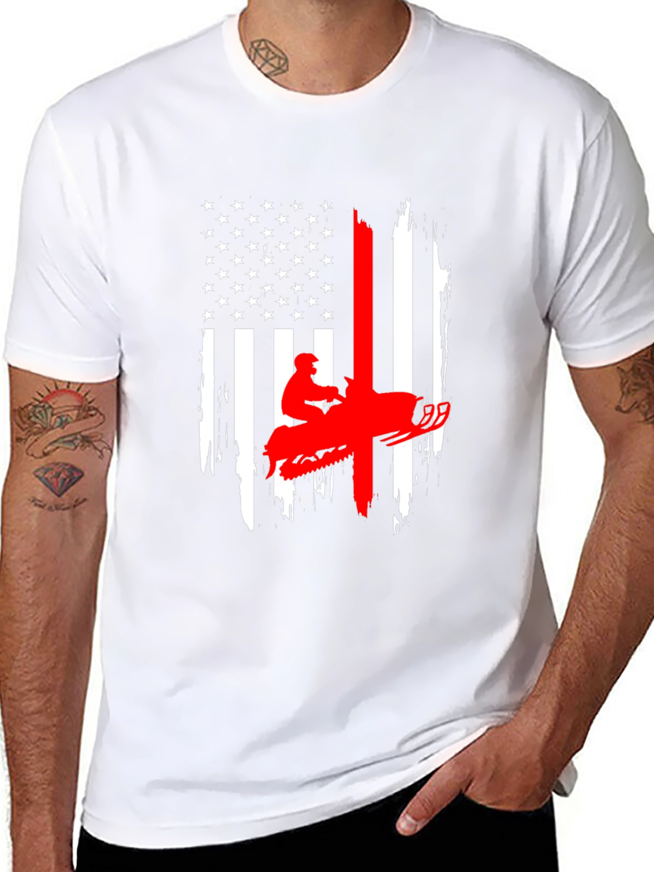 American Flag Snowmobile Graphic T-Shirt