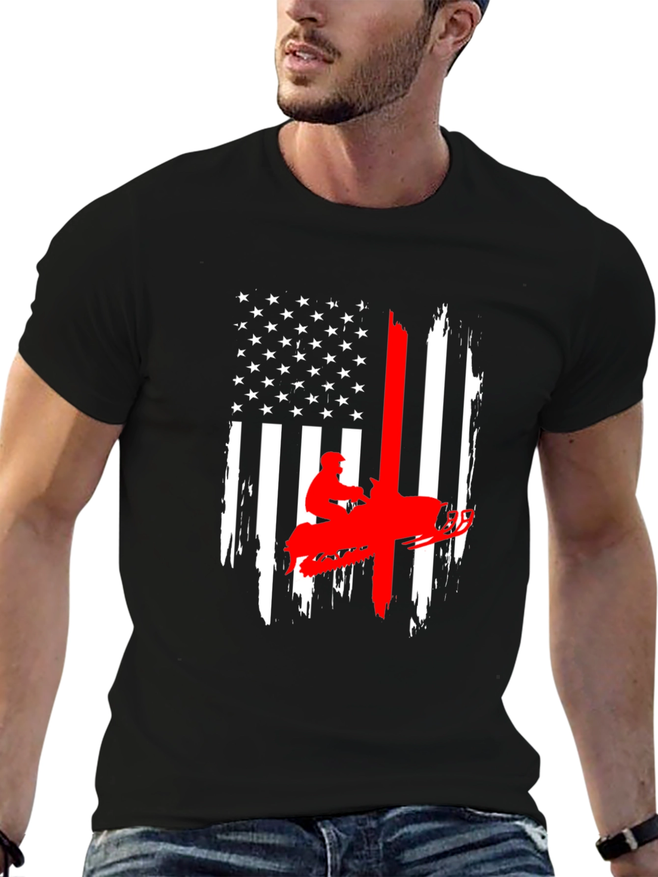 American Flag Snowmobile Graphic T-Shirt