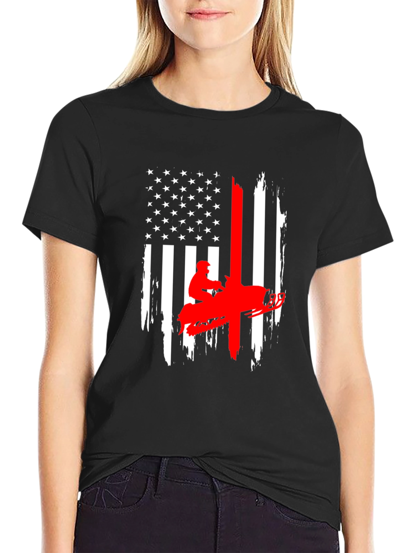 American Flag Snowmobile Graphic T-Shirt