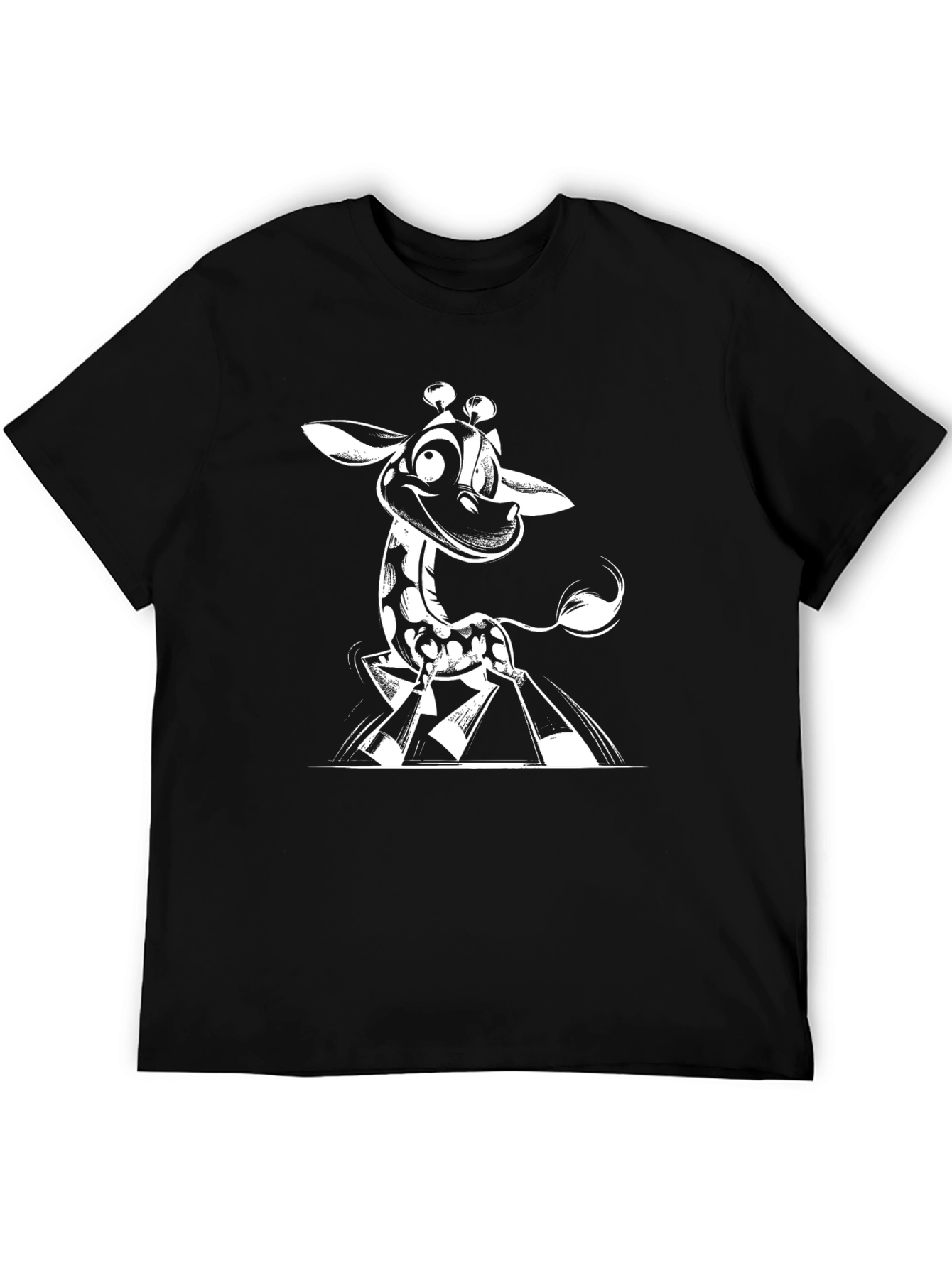Cartoon Giraffe Graphic Tee - Black
