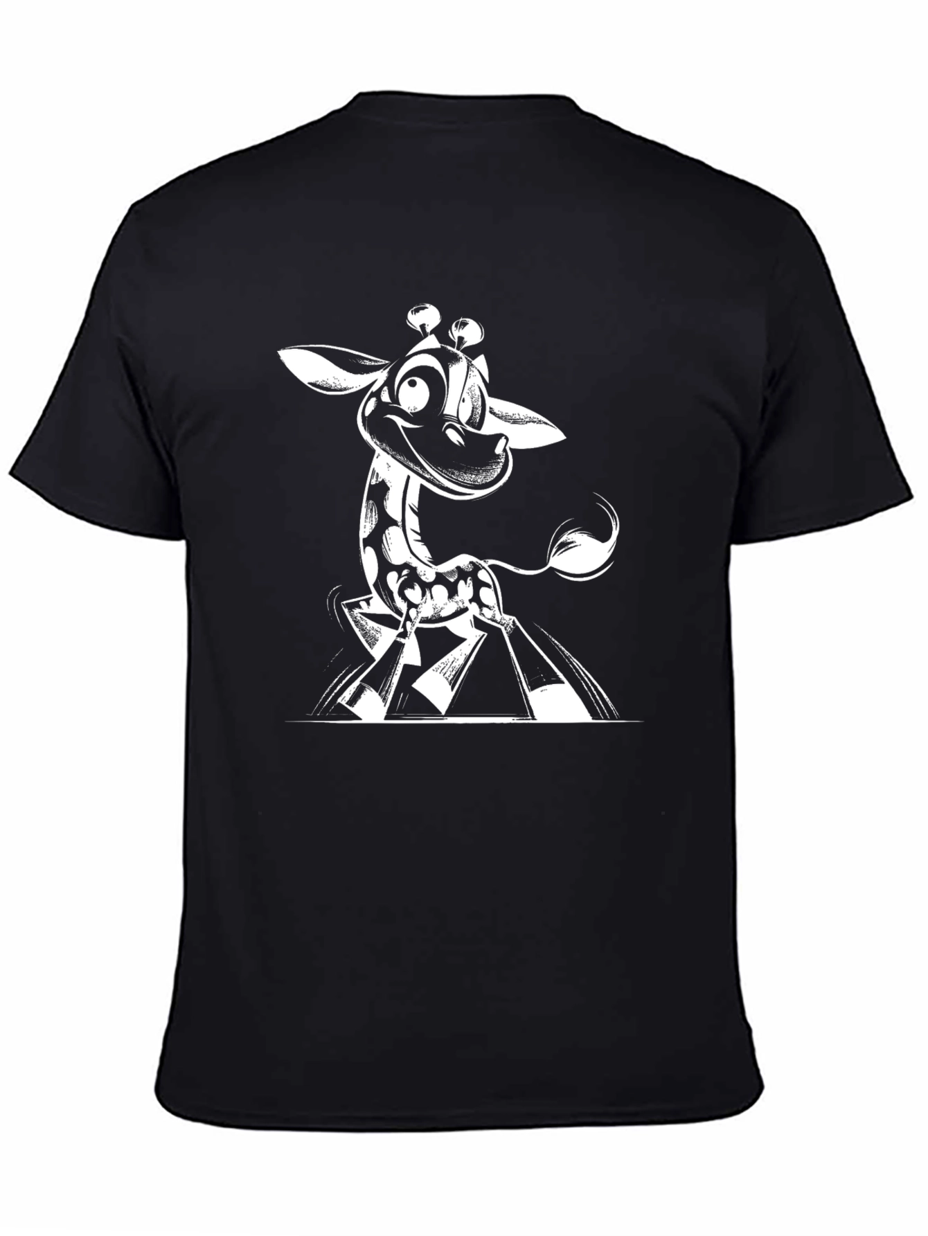 Cartoon Giraffe Graphic Tee - Black