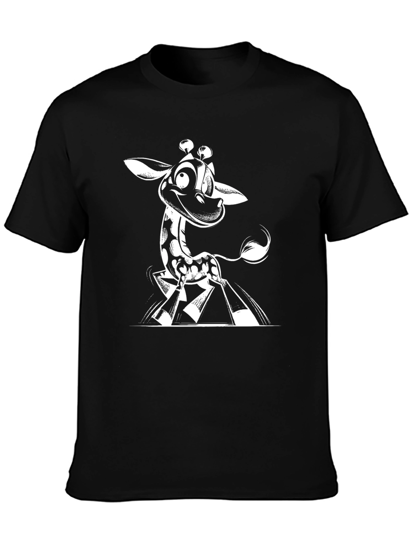 Cartoon Giraffe Graphic Tee - Black