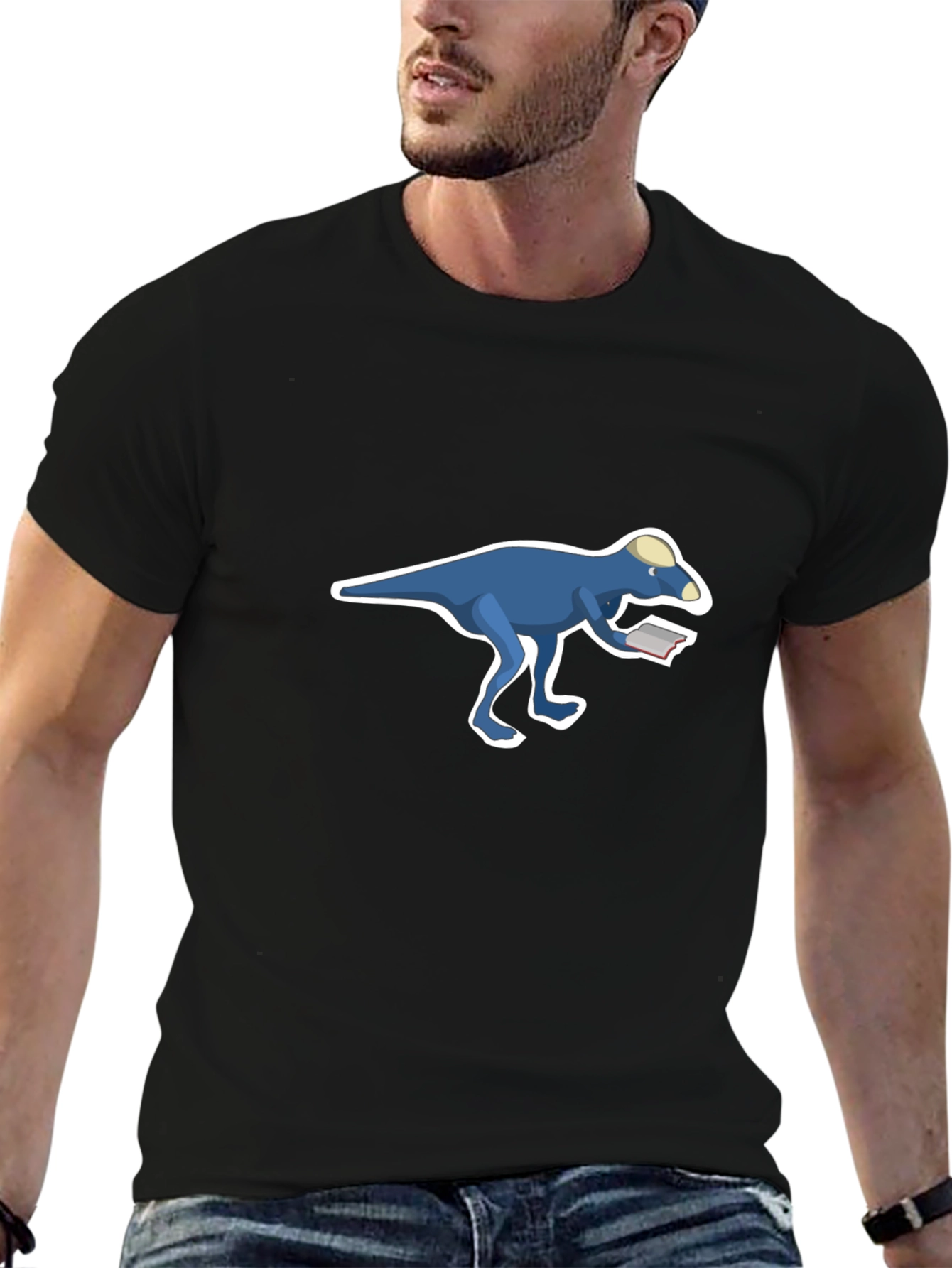 Dinosaur Reading T-Shirt - Cool Black Tee