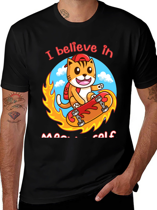 Believe in Meowself T-Shirt - Cute Cat Skateboard Design