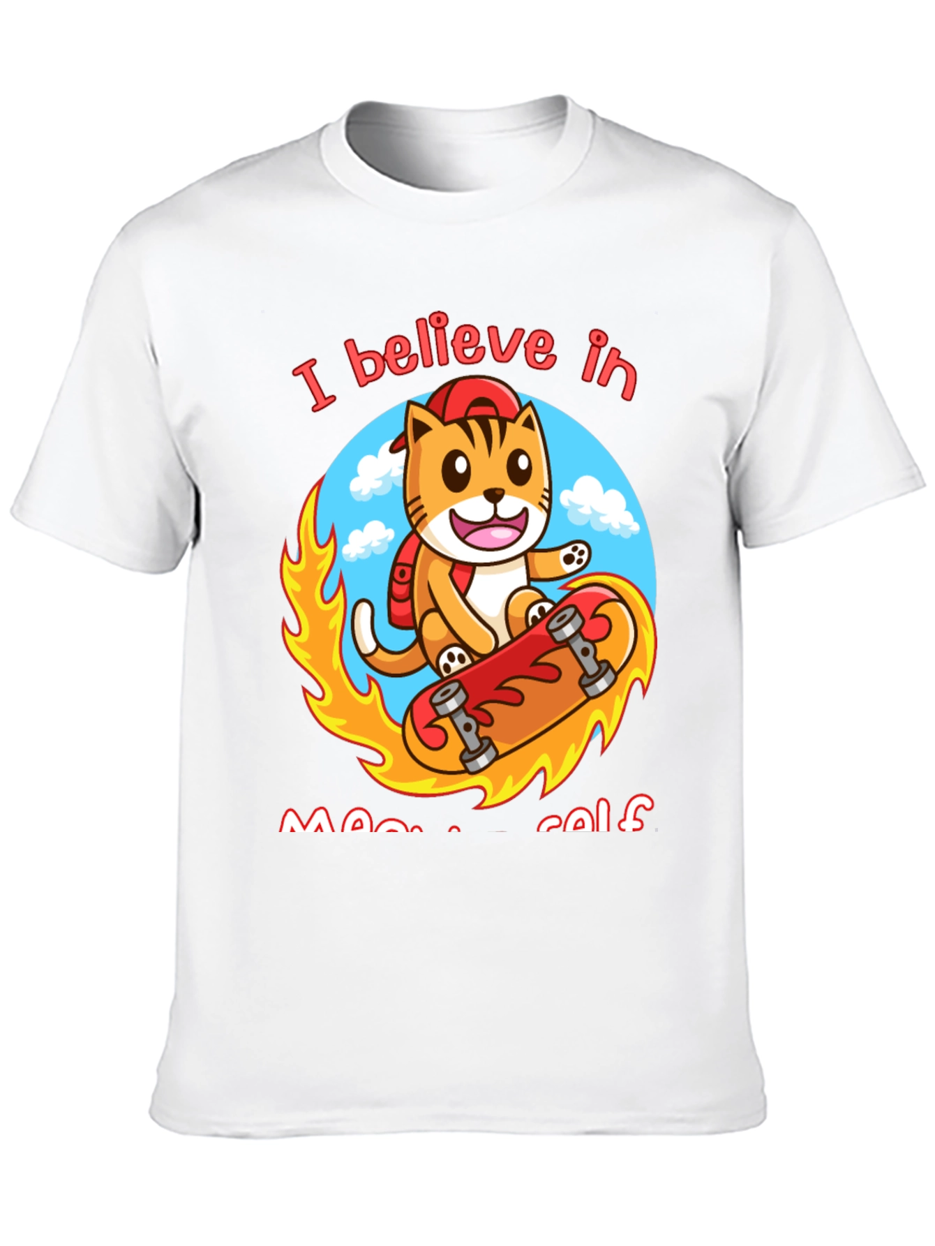 Believe in Meowself T-Shirt - Cute Cat Skateboard Design
