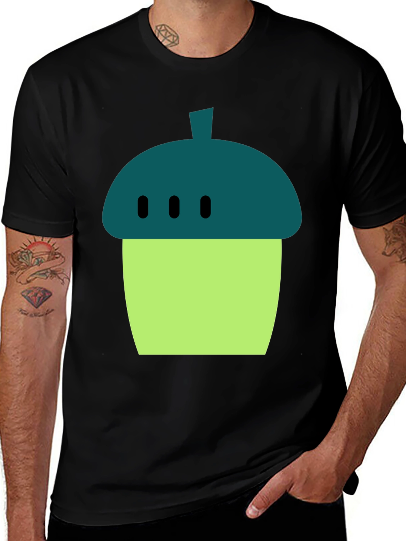 Acorn Cartoon Graphic Black T-Shirt