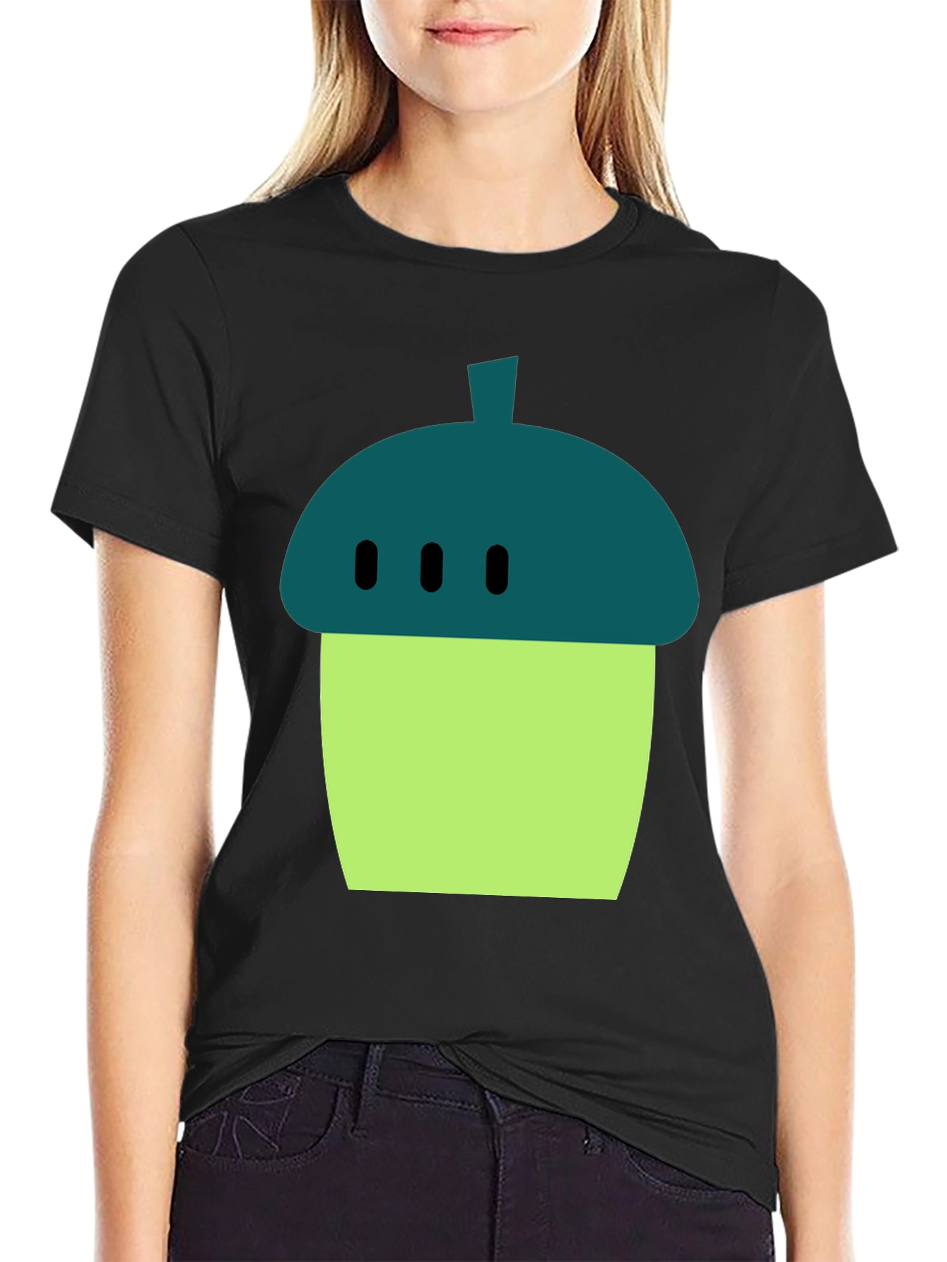 Acorn Cartoon Graphic Black T-Shirt