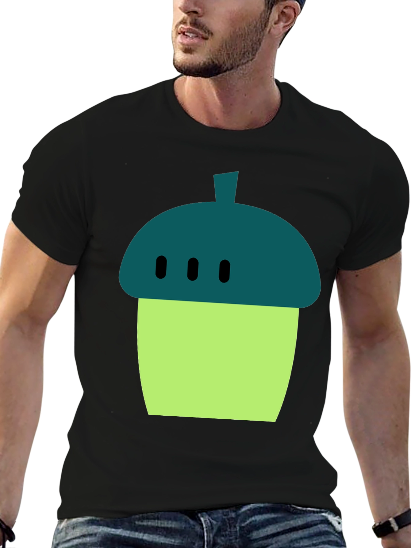 Acorn Cartoon Graphic Black T-Shirt