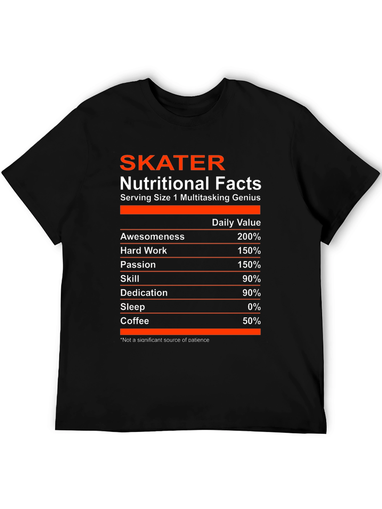 Skater Nutritional Facts T-Shirt - Multitasking Genius