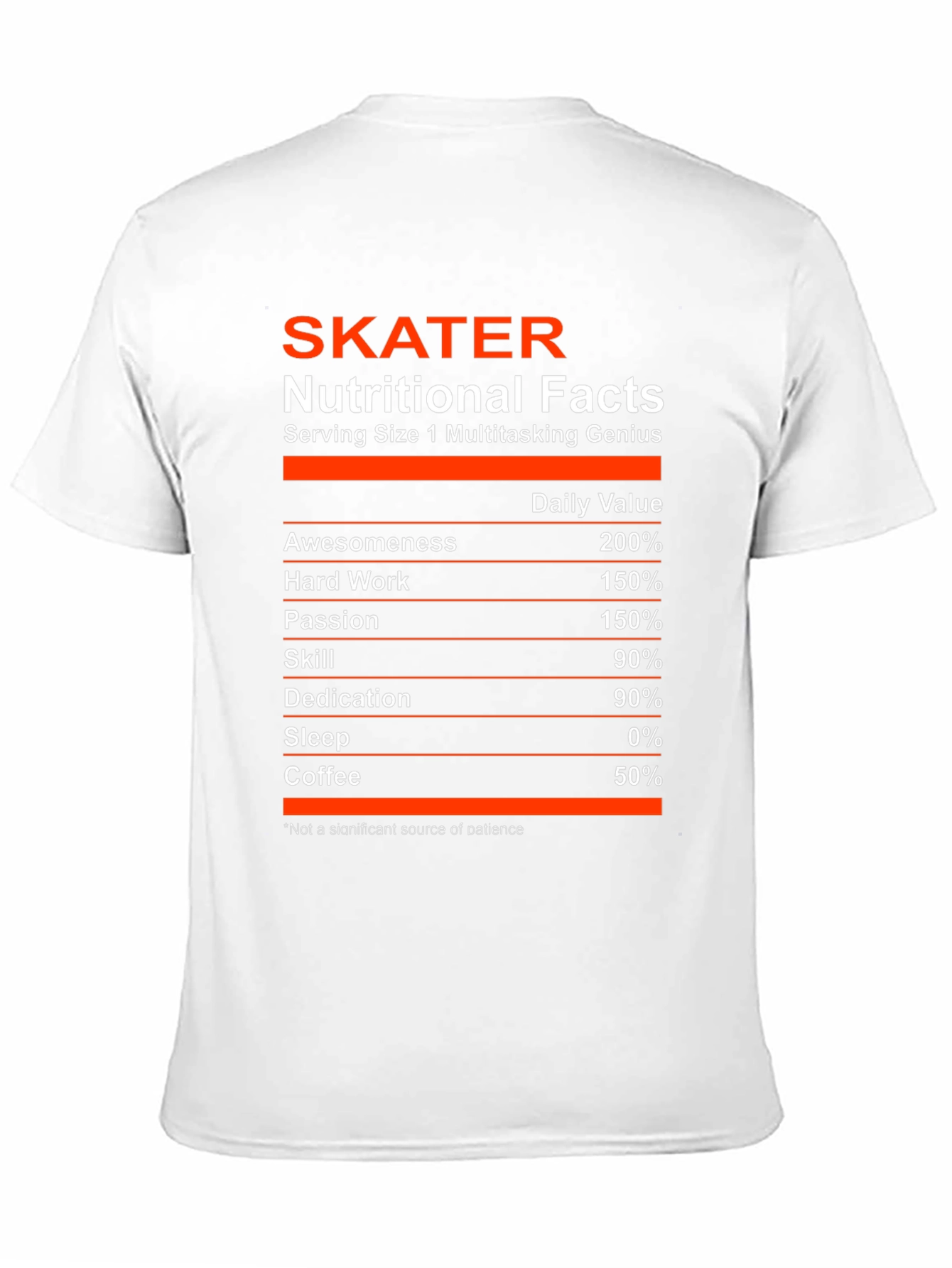 Skater Nutritional Facts T-Shirt - Multitasking Genius
