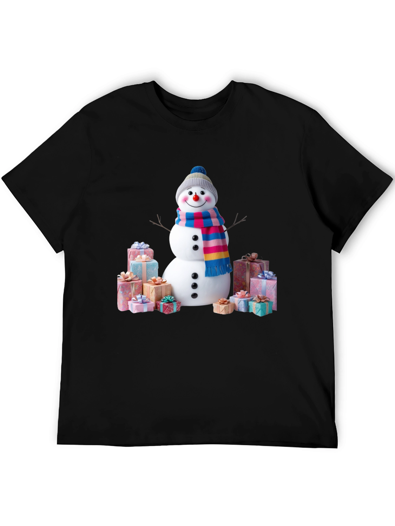 Festive Snowman & Gifts Graphic Tee - Holiday Cheer!