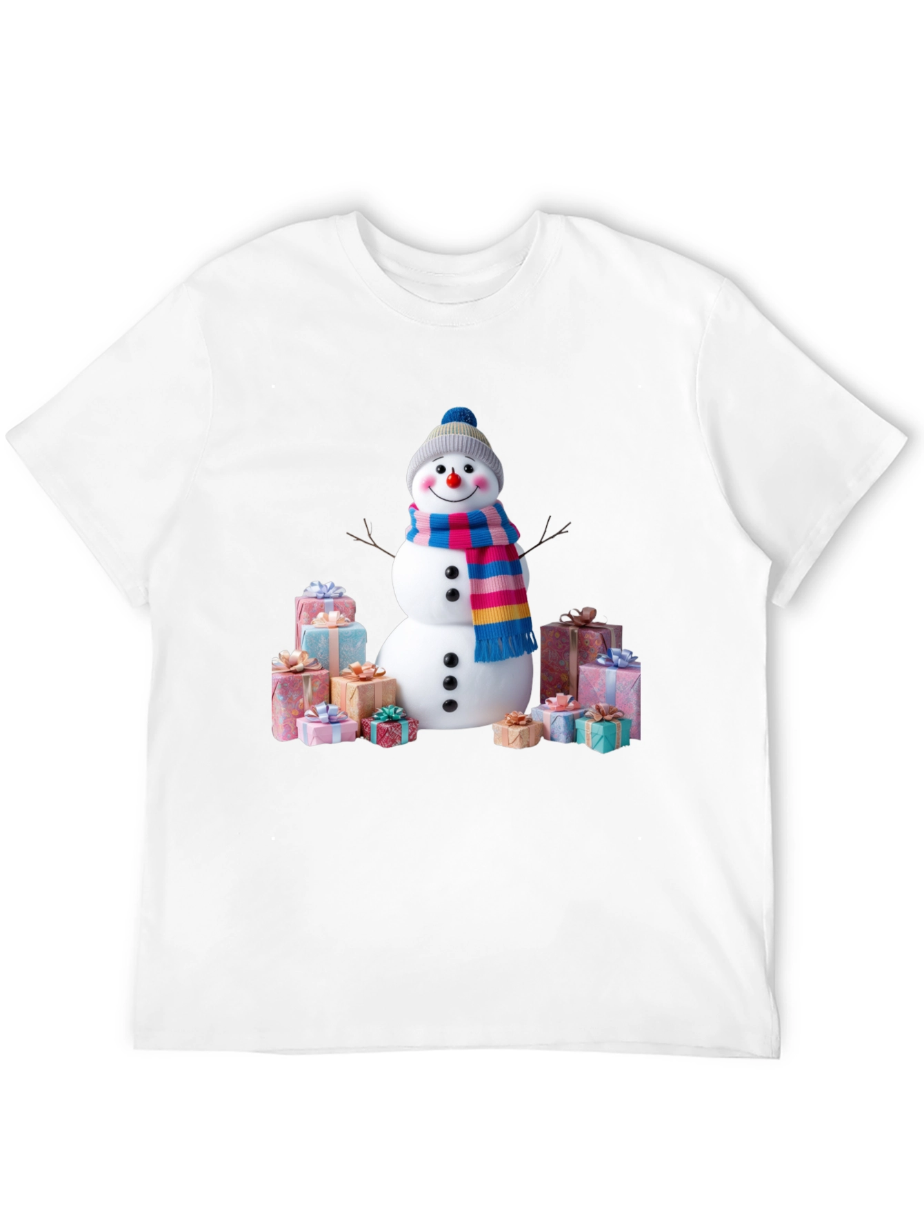Festive Snowman & Gifts Graphic Tee - Holiday Cheer!