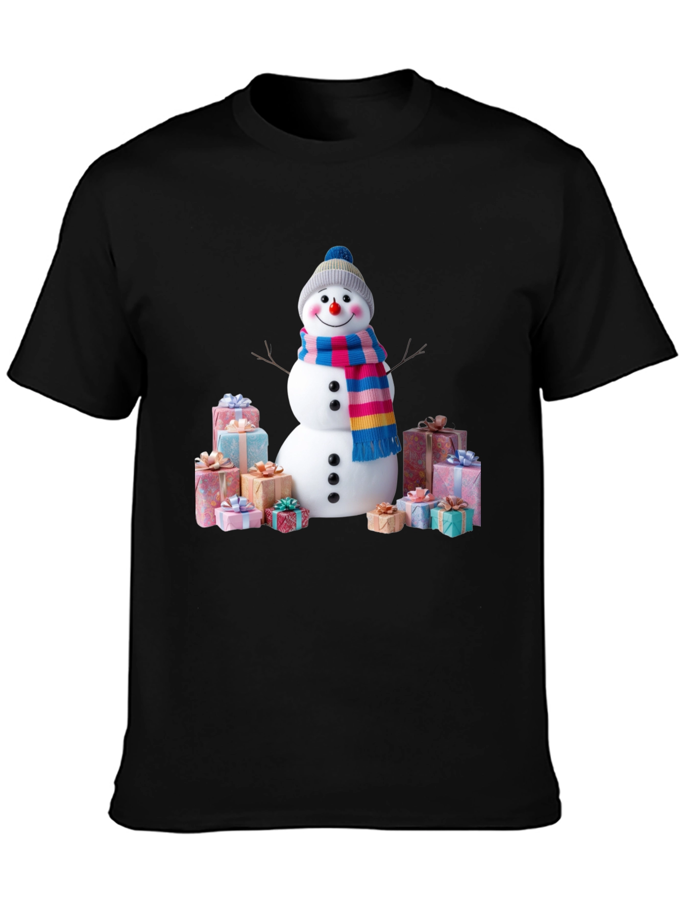 Festive Snowman & Gifts Graphic Tee - Holiday Cheer!