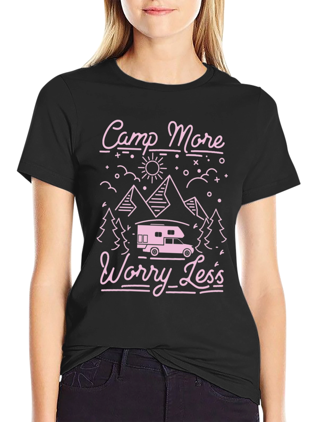 Camp More Worry Less Black T-Shirt