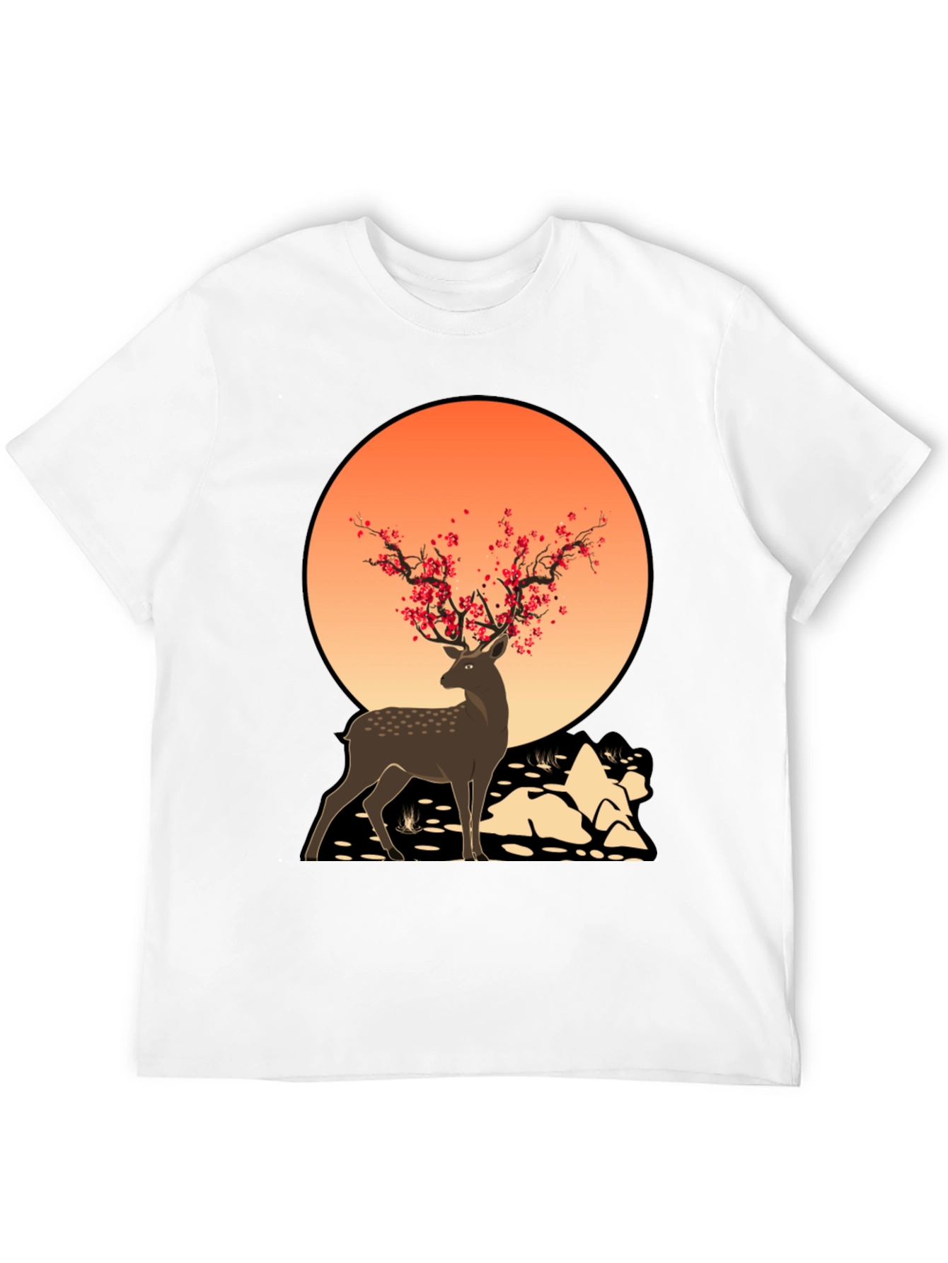 Deer Blossom Graphic Tee - Black Casual Shirt