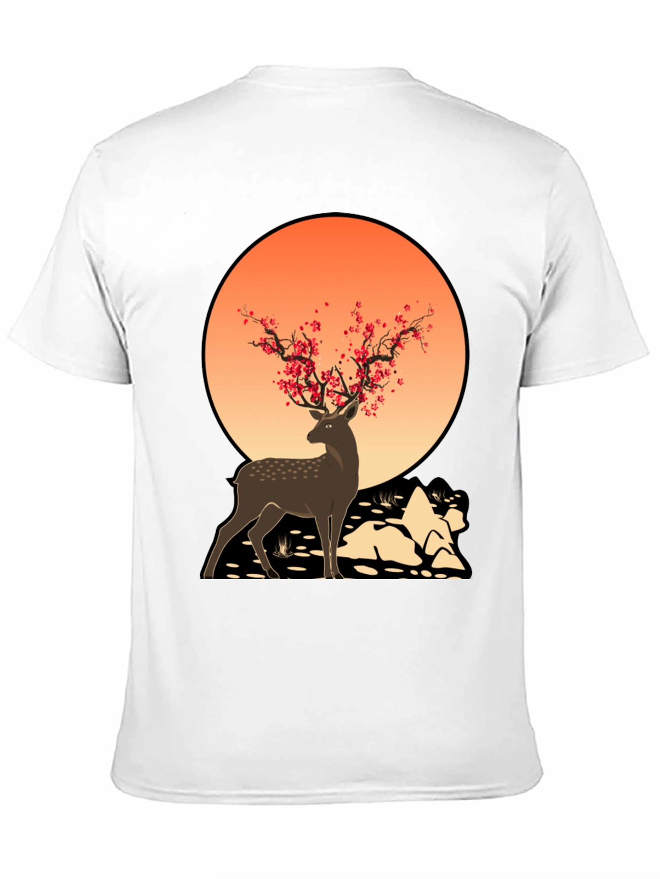 Deer Blossom Graphic Tee - Black Casual Shirt