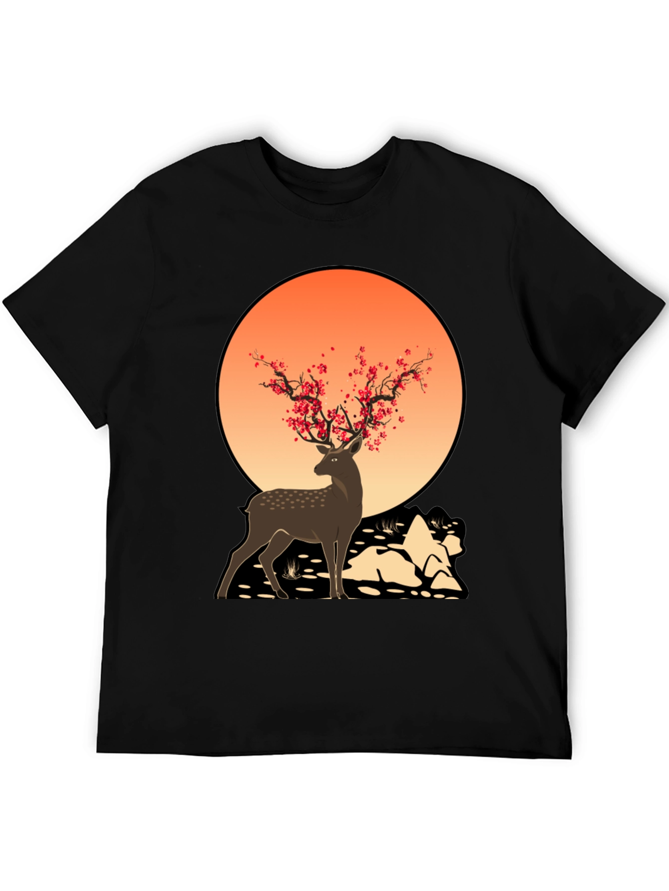 Deer Blossom Graphic Tee - Black Casual Shirt