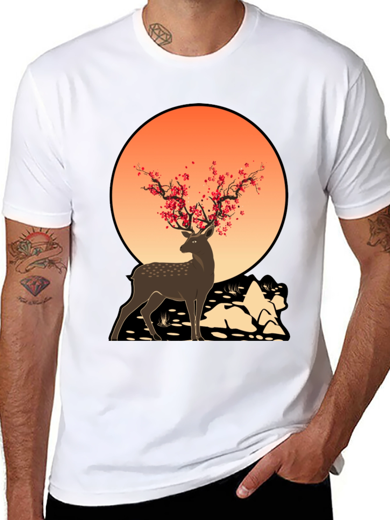 Deer Blossom Graphic Tee - Black Casual Shirt