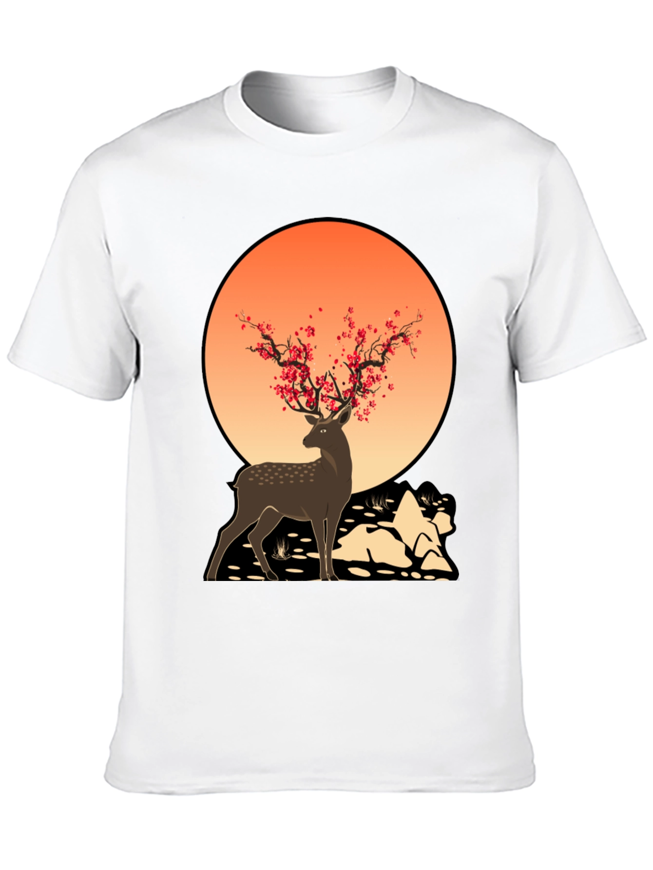 Deer Blossom Graphic Tee - Black Casual Shirt
