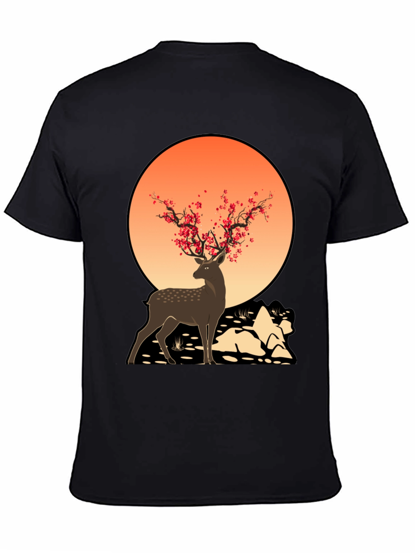Deer Blossom Graphic Tee - Black Casual Shirt