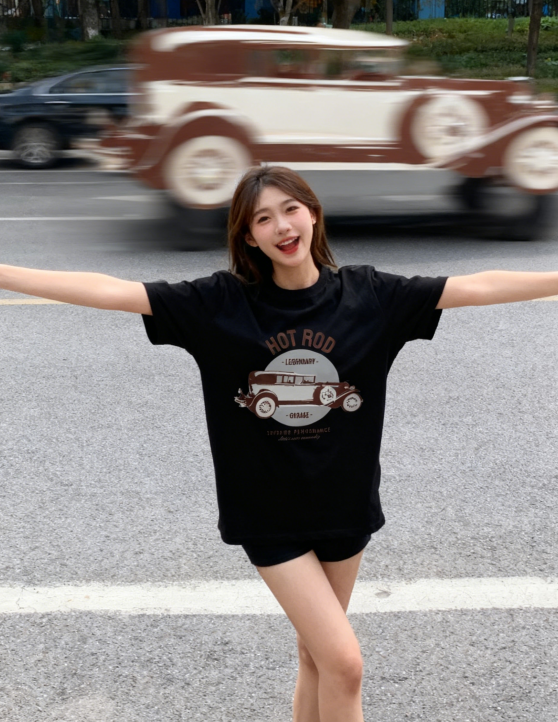 Unisex HOT ROD Legendary Vintage Car Graphic Print T-Shirt, 1 pcs 190g 100% Pure Cotton Casual Short-Sleeve T-Shirt