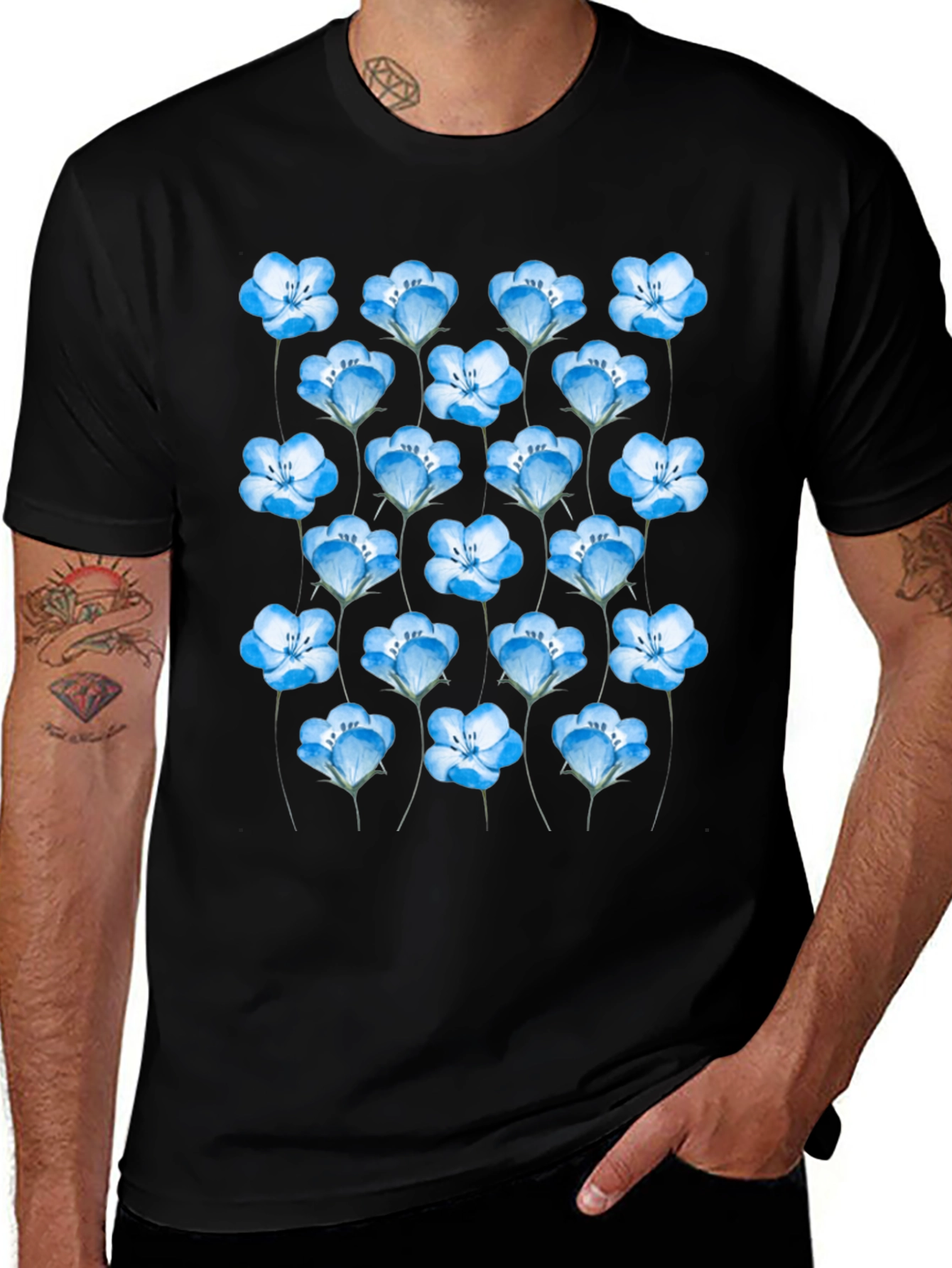 Floral Print Black T-Shirt for Men