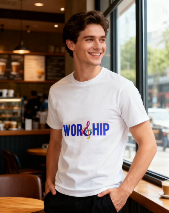 Worship Music Note T-Shirt - 100% Cotton, Vibrant Tee for Church & Casual Occasions