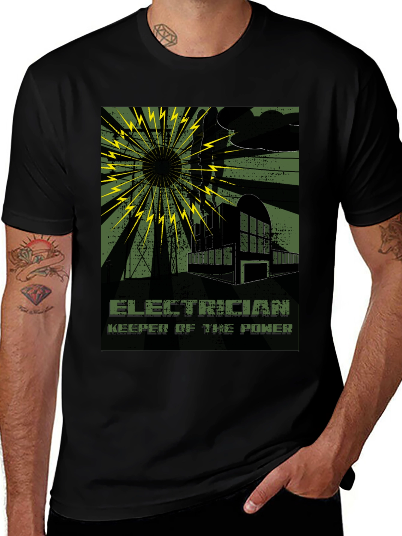 Electrician Keeper of the Power Black T-Shirt