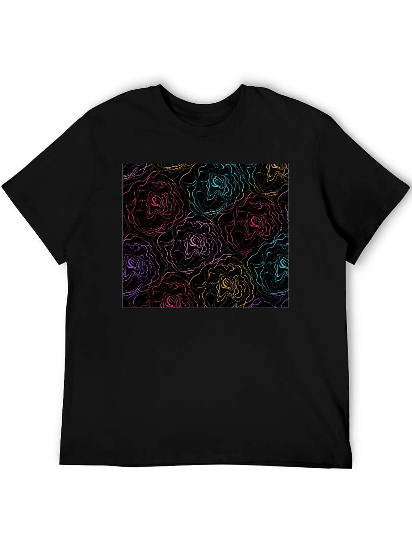 Abstract Floral Print Black T-Shirt