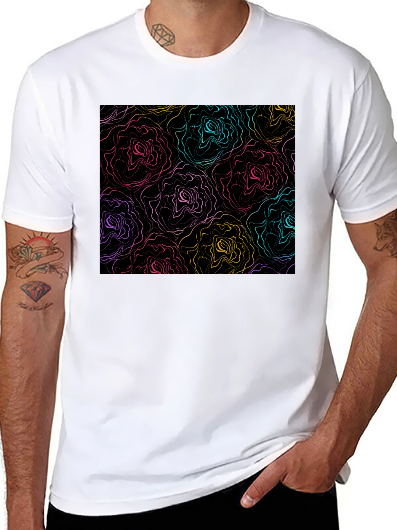 Abstract Floral Print Black T-Shirt
