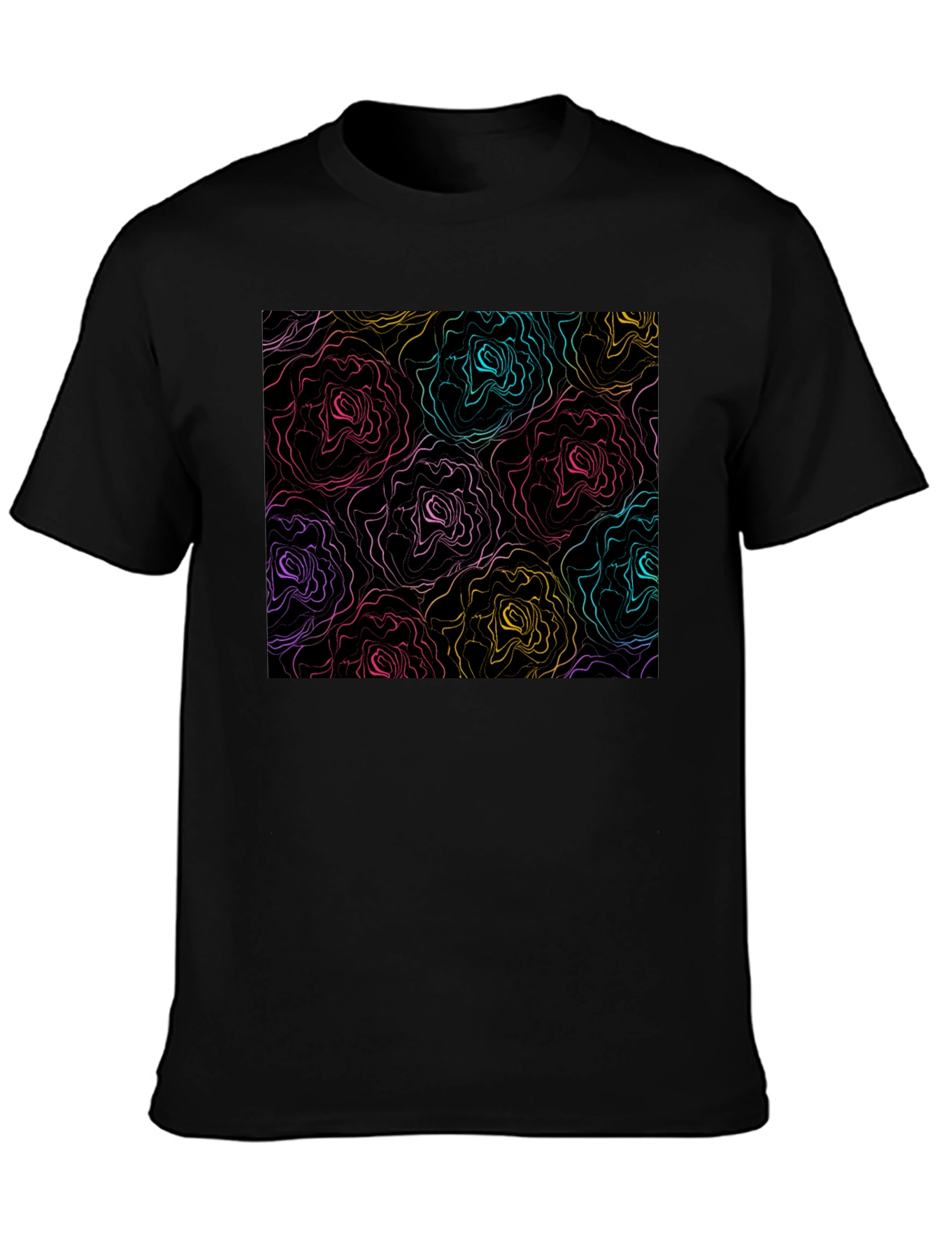Abstract Floral Print Black T-Shirt