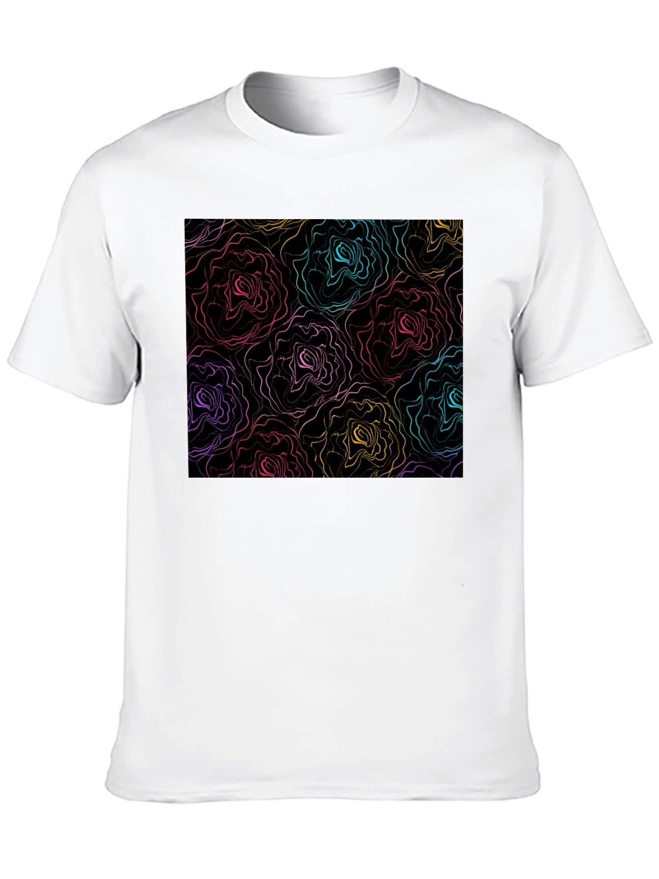 Abstract Floral Print Black T-Shirt