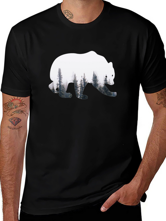 Bear Silhouette Forest Graphic Tee - Mens Black T-Shirt