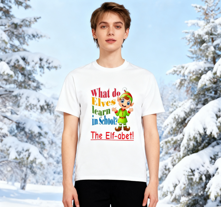 Whimsical "What Do Elves Learn in School?" Pun T-Shirt - 100% Cotton | Fun Christmas Gift | Cute Holiday Humor Tee