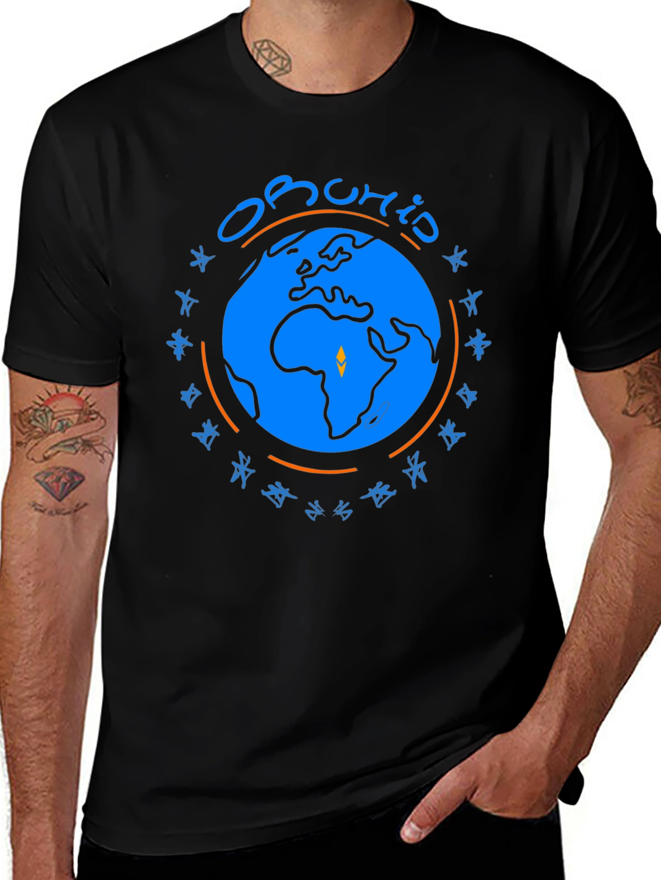 Obuhio Earth Graphic T-Shirt - Black