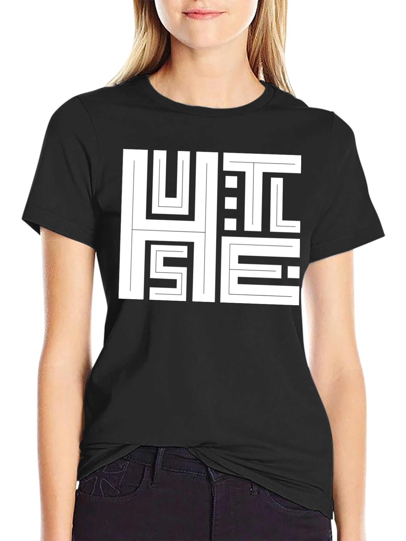Abstract HUSTLE Graphic Print T-Shirt - Black