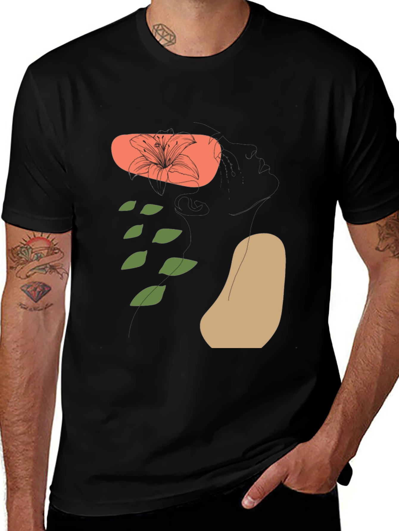 Floral Graphic Print Black Tee