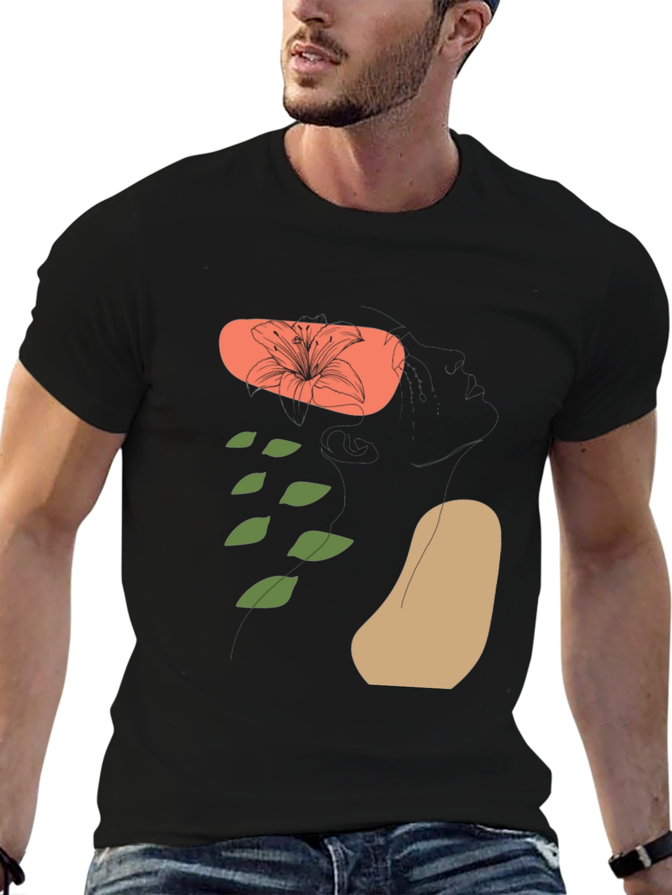 Floral Graphic Print Black Tee