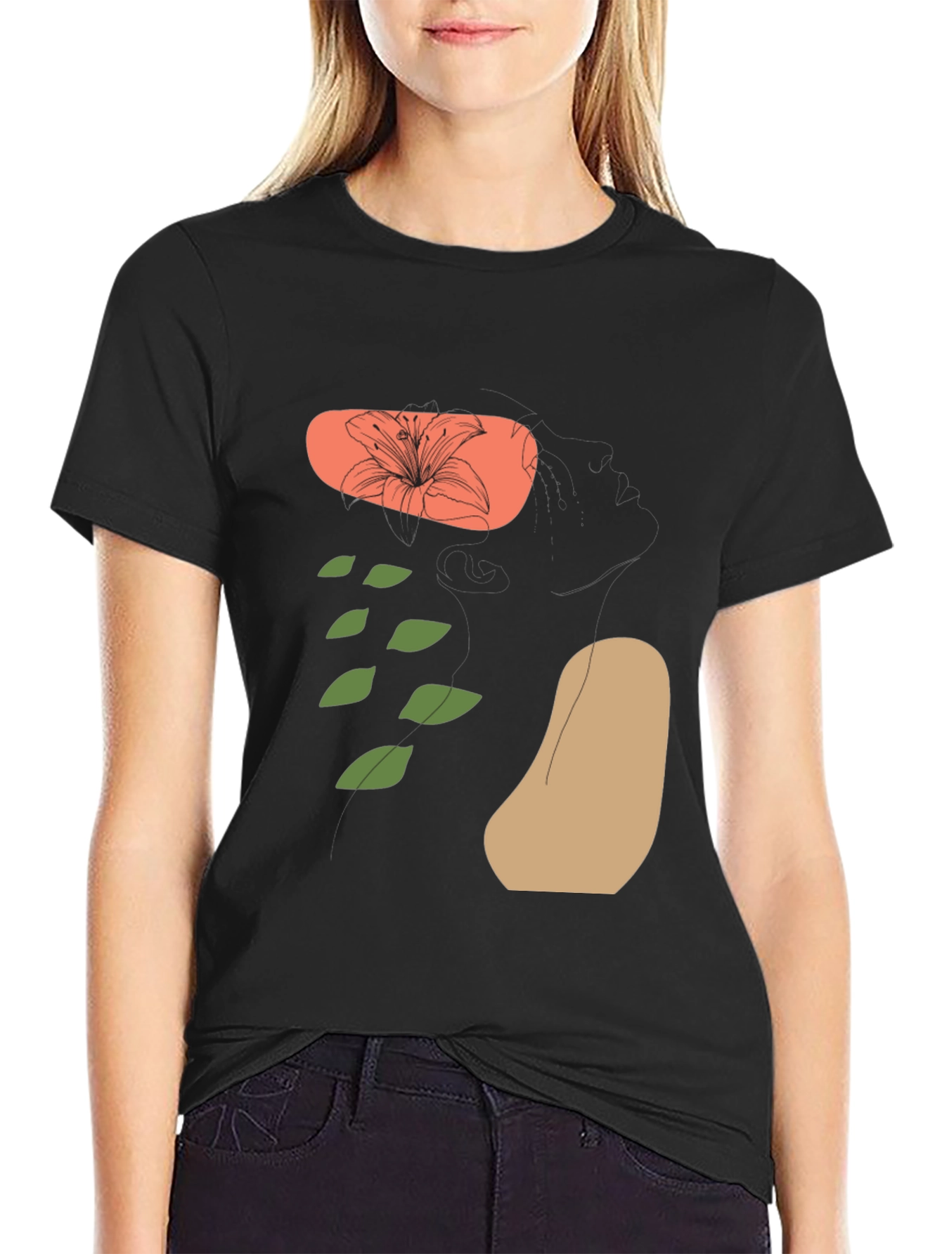 Floral Graphic Print Black Tee