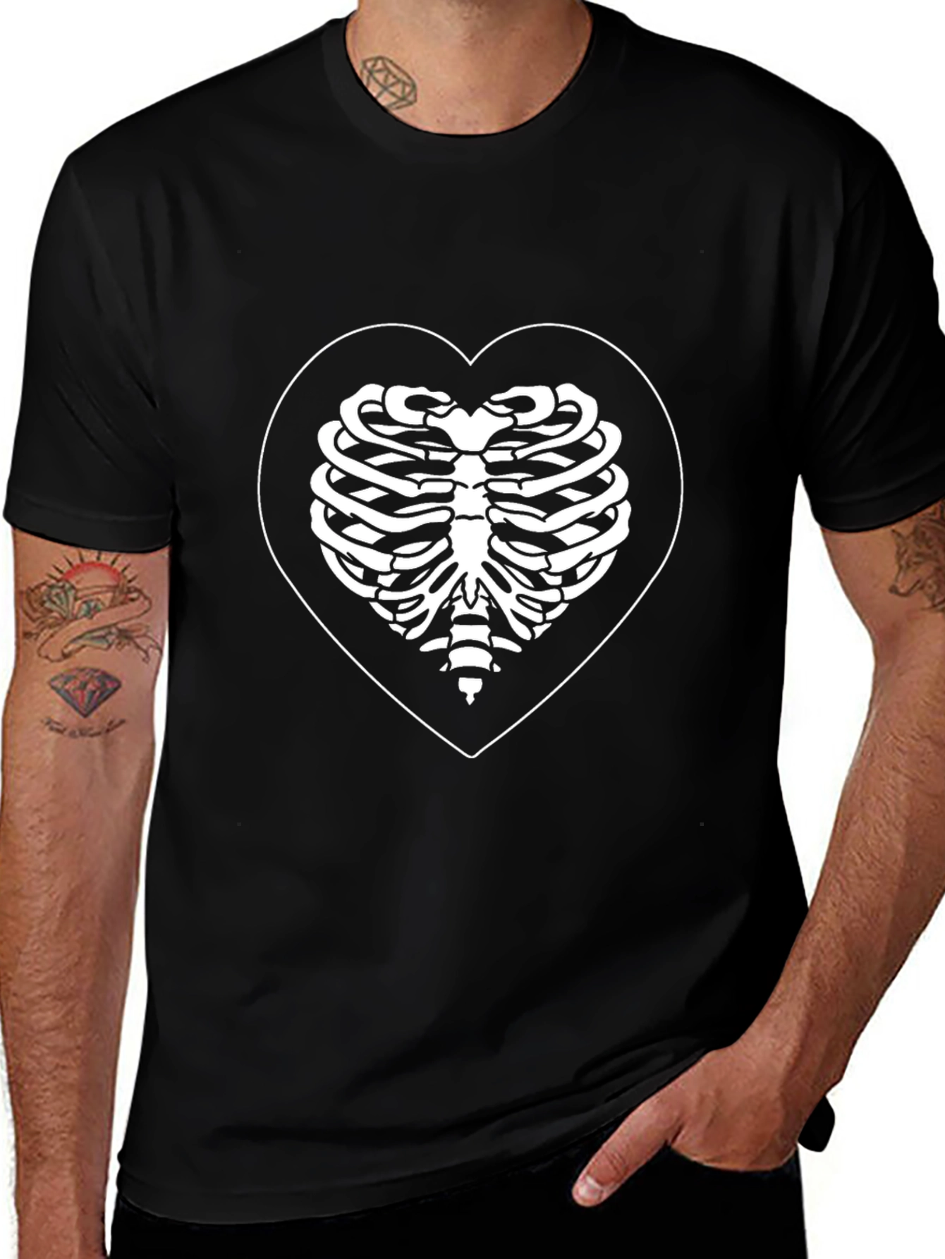 Skeleton Heart T-Shirt - Black Ribcage Tee