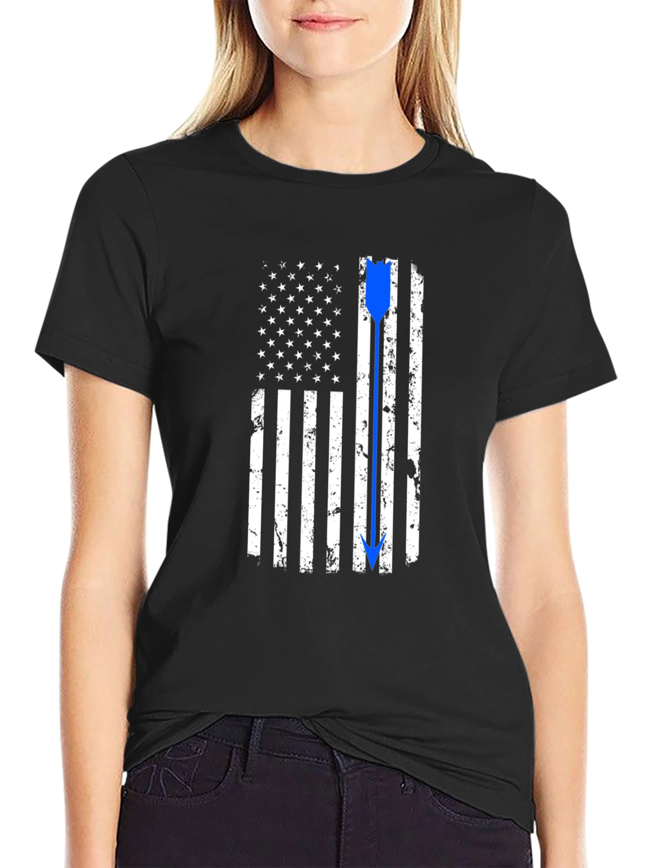 Thin Blue Line American Flag Arrow T-Shirt