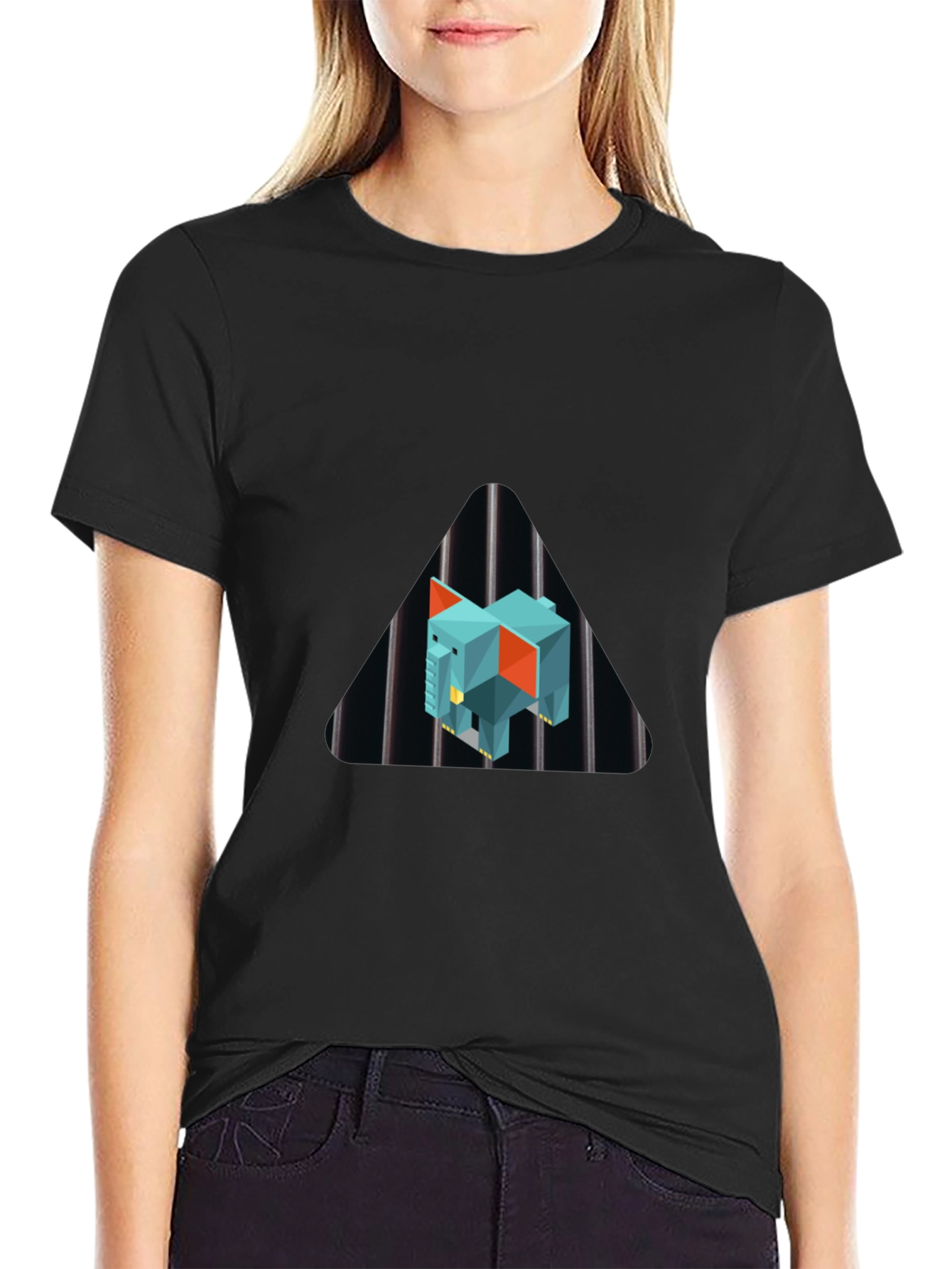 Geometric Elephant Graphic Black T-Shirt
